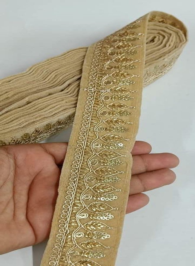 Deep's Creation 1.50 Inch Wide Sari Fabric Indian Trim, Embroidered Trim, Wedding Lehenga Dress Fabric, Dupattas, Silk Ribbon 9 Meter (Gold)